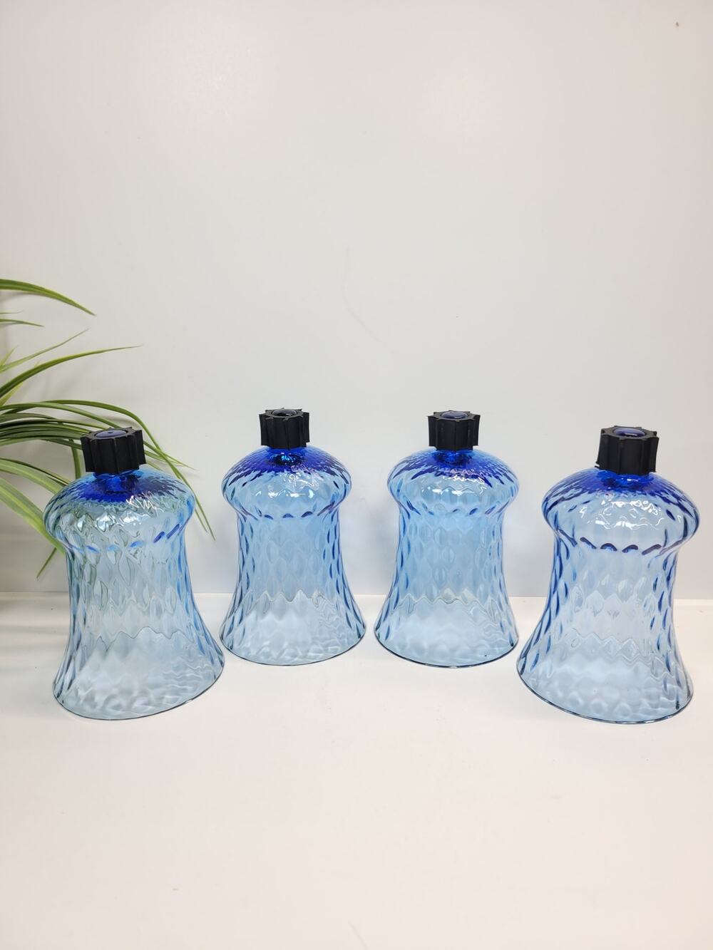 Vtg Homco Blue Optic Glass Peg Votive Cup Candle Holder Sconce Replacement Set 4